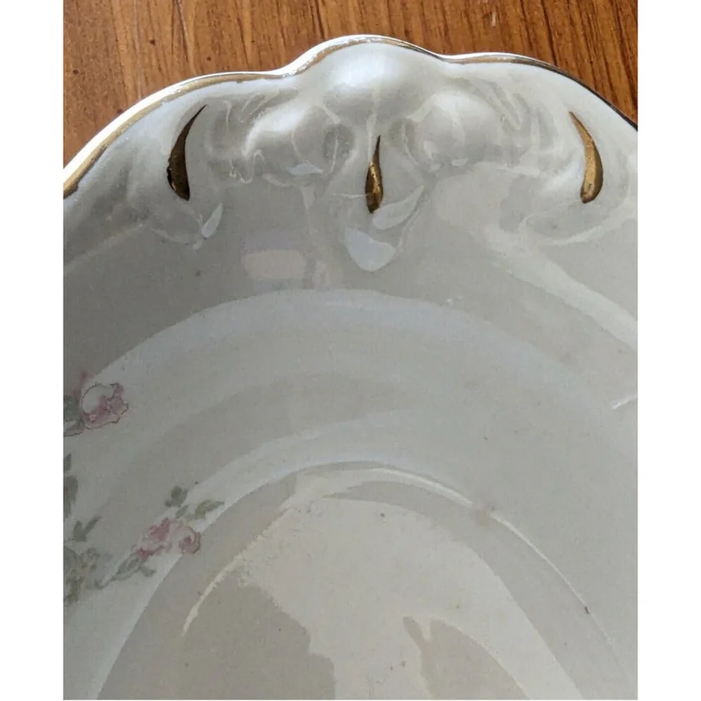 Embassy Oval Vegetable Bowl Pink & Lavender Flowers Raised Border